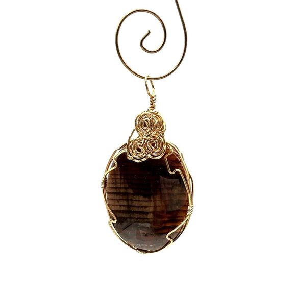 Handcrafted Wire-Wrapped Smoky Quartz Pendant With Intricate Gold Wire Design - Picture 1 of 7
